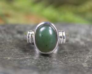 NZ Greenstone Sterling Silver Ring S8 (AZ186) Hapopo Pounamu