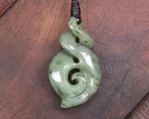 NZ Greenstone Small Koru Twist Pendant (BM959) Hapopo Pounamu