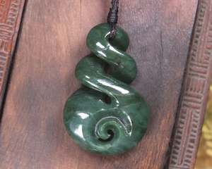 Twist: NZ Greenstone Medium Koru Twist Pendant (BM961) Kawakawa Pounamu