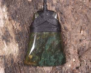 NZ Fuchsite and Pyrite Small Toki Pendant (BM635)