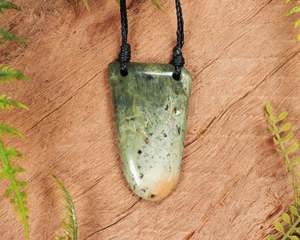 NZ Greenstone Small Freeform Niho Taniwha Tooth Pendant (BN594) Flower Jade Pounamu