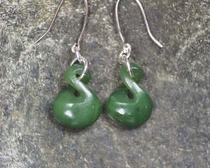 NZ Greenstone Twist Earrings (BN142) Hapopo Pounamu