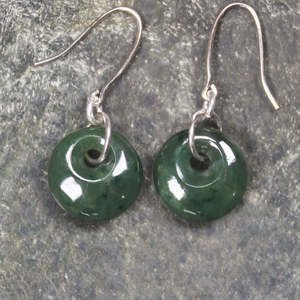NZ Greenstone XSmall Porowhita Earrings (BM281) Kawakawa Pounamu
