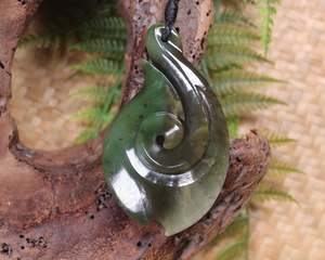 NZ Greenstone Large Hei Matau Pendant (AX478) Rimu Pounamu