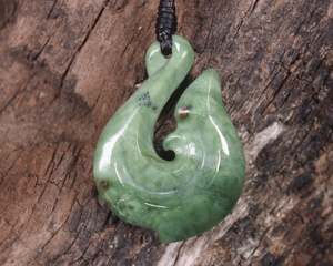 NZ Greenstone Small Hei Matau Pendant (BH649) Kawakawa Pounamu