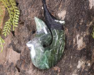 NZ Greenstone Large Hei Matau Pendant (BK733) Rimu Pounamu