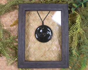 NZ Greenstone Framed Koru Pendant (BM660) Kawakawa Pounamu
