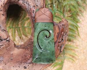 NZ Greenstone Large Toki with Koru Pendant (AT162) Hapopo Pounamu