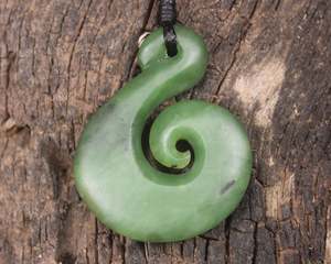 NZ Greenstone Medium Koru Pendant (BK490) Hapopo Pounamu