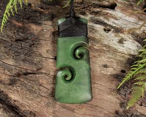 NZ Greenstone Large Toki with Koru Pendant (BM106) Hapopo Pounamu