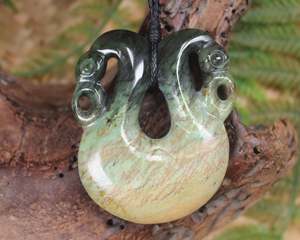 NZ Greenstone Medium Pekapeka Pendant (BE559) Flower Jade Pounamu
