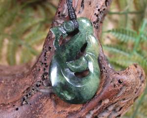 NZ Greenstone Small Manaia Pendant (AW188) Flower Jade Pounamu