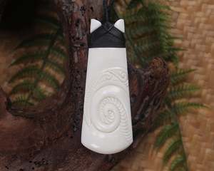 NZ Bone Medium Toki with Koru Pendant (BB356)