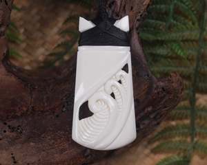 NZ Bone Medium Toki with Koru Pendant (BB370)