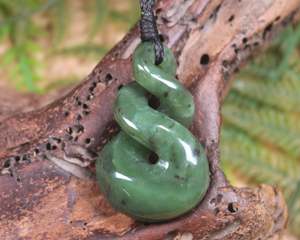 Necklaces: NZ Greenstone Small Twist Pendant (BE500) Hapopo Pounamu