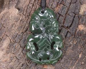 NZ Greenstone Small Hei Tiki Pendant (BK843) Kawakawa Pounamu