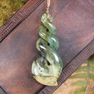 NZ Greenstone Large Twist Pendant (BP411) Flower Jade Pounamu