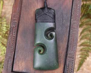 NZ Greenstone Large Toki with Koru Pendant (BH967) Rimu Pounamu