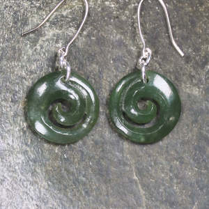 Earrings: NZ Greenstone Koru Earrings (BP962) Kawakawa Pounamu
