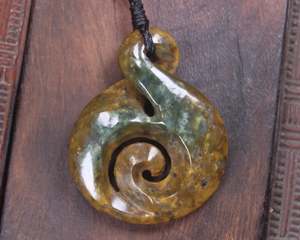 Pounamu Koru Twist: NZ Greenstone Large Koru Twist Pendant (BM950) Flower Jade Pounamu