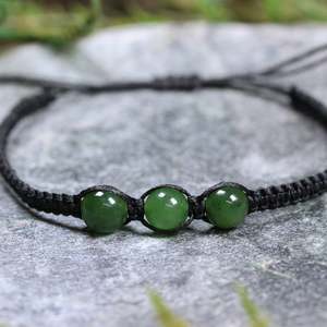Bracelets: NZ Greenstone Adjustable Beaded Cord Bracelet (BT770) Kawakawa Pounamu