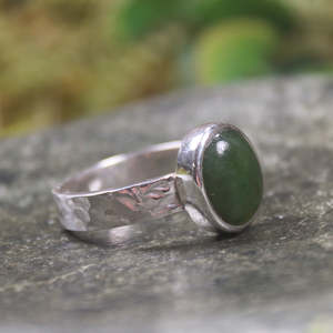 NZ Greenstone Sterling Silver Ring S9 (BM119) Kawakawa Pounamu
