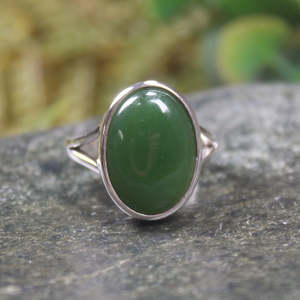 NZ Greenstone Sterling Silver Ring S10 (BM235) Kawakawa Pounamu