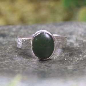 NZ Greenstone Sterling Silver Ring S9 (BM121) Kawakawa Pounamu