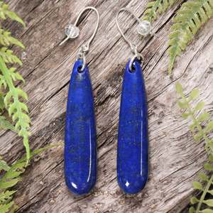 Gemstone Jewellery: Lapis Lazuli Sterling Silver Roimata Earrings (BW815)
