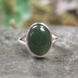 NZ Greenstone Sterling Silver Ring S10 (BM248) Kawakawa Pounamu