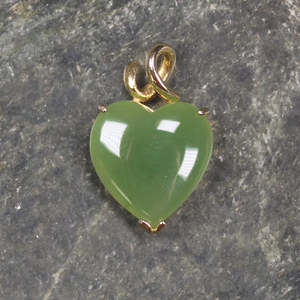 Sterling Silver Necklaces: NZ Greenstone Gold Plated XSmall Heart Pendant (BW750) Hapopo Pounamu
