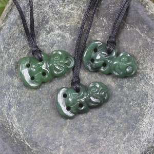 Necklaces: NZ Greenstone XSmall Hei Tiki Pendant (CA119) Hapopo Pounamu