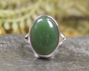 NZ Greenstone Sterling Silver Ring S8 (BM234) Hapopo Pounamu
