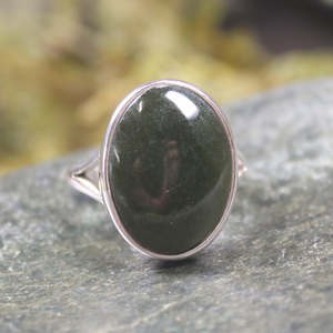 NZ Greenstone Sterling Silver Ring S10 (BM216) Kawakawa Pounamu