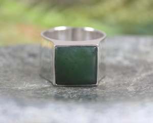NZ Greenstone Sterling Silver Ring S11 (AZ178) Hapopo Pounamu