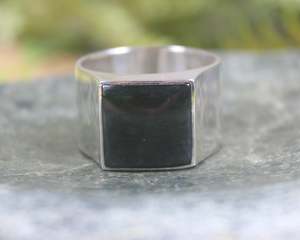 NZ Greenstone Sterling Silver Ring S12 (AZ842) Kawakawa Pounamu