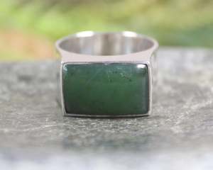NZ Greenstone Sterling Silver Ring S12 (AZ179) Hapopo Pounamu
