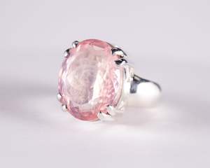 Gemstone Jewellery: Rose Quartz Sterling Silver Ring US 6 (BM593)