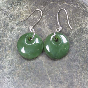 Earrings: NZ Greenstone Small Porowhita Earrings (CB356) Hapopo Pounamu