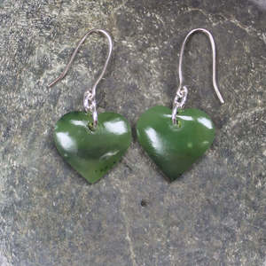 NZ Greenstone Heart Earrings (CA329) Hapopo Pounamu