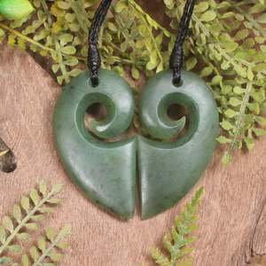 Pendants: NZ Greenstone Small Matching Pair of Koru Heart Pendants (CB060) Hapopo Pounamu