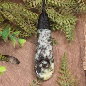 NZ Greenstone Large Roimata with Koru Pendant (BX955) Rimu Pounamu