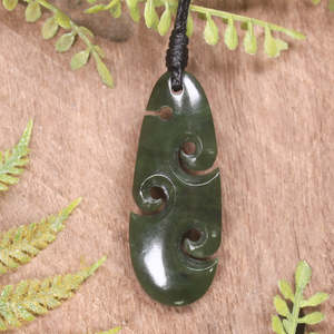NZ Greenstone Small Roimata with Koru Pendant (BT523) Rimu Pounamu