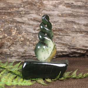 NZ Greenstone Twist Sculpture (CB542) Flower Jade Pounamu