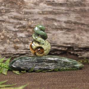 NZ Greenstone Koru Twist Sculpture (BT977) Flower Jade Pounamu