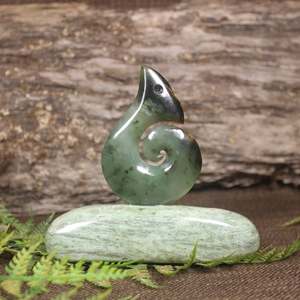 NZ Greenstone Matau Sculpture (CB546) Flower Jade Pounamu