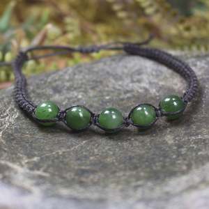 NZ Greenstone Adjustable Beaded Cord Bracelet (CA483) Hapopo Pounamu
