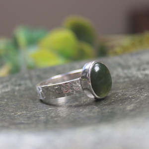 NZ Greenstone Sterling Silver Ring S9 (BM116) Kawakawa Pounamu