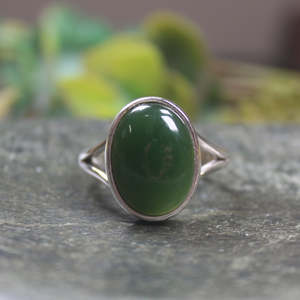 NZ Greenstone Sterling Silver Ring S10 (BM228) Kawakawa Pounamu