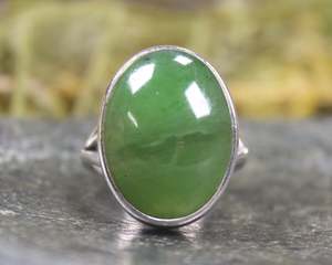 NZ Greenstone Sterling Silver Ring S8 (BM219) Hapopo Pounamu